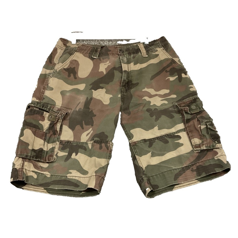 Y2K Foot Locker Mens Long Baggy Bermuda Skater Camo Utility Cargo Shorts Sz 32W